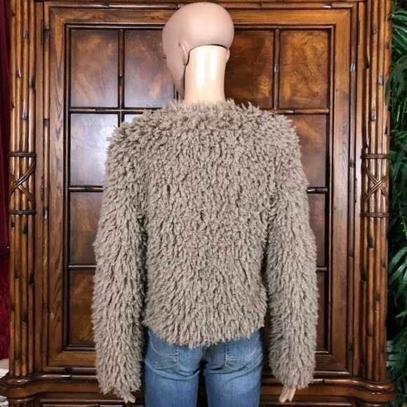 Max Studio Faux Curly Lamb Fur Satin Tie Jacket - Picture 3 of 11